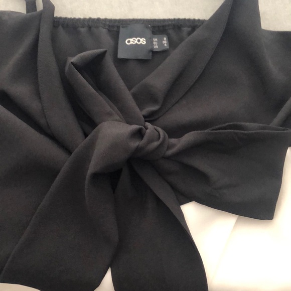 3for$30| ASOS black and white tie front singlet 4 - Picture 2 of 3